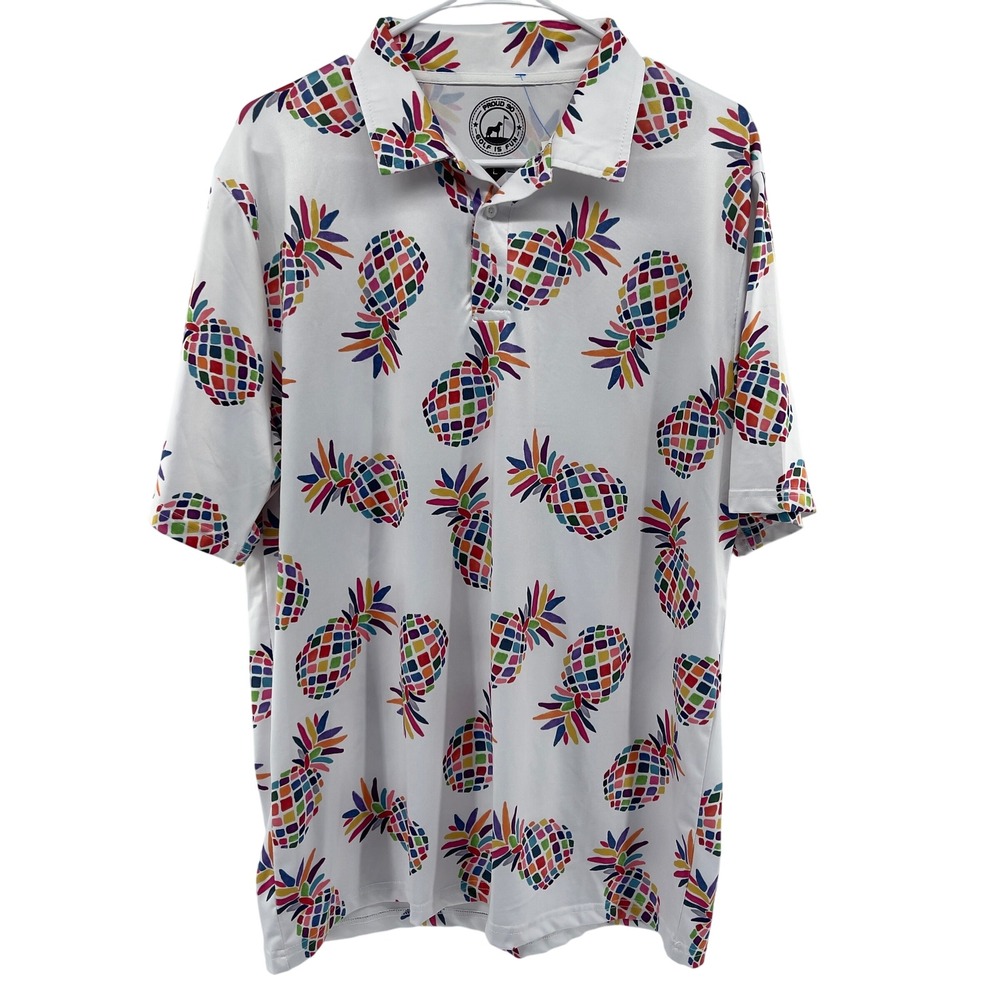 Golf‎ Is Fun Polo Shirt Mens Large Pineapple Print Golf Sportswear Colorful - Picture 2 of 5